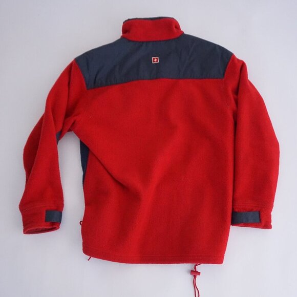 Vintage '90s Burisport.Ch Switzerland Red Navy Fleece Hiking Zip Up Sweater S - Picture 2 of 10